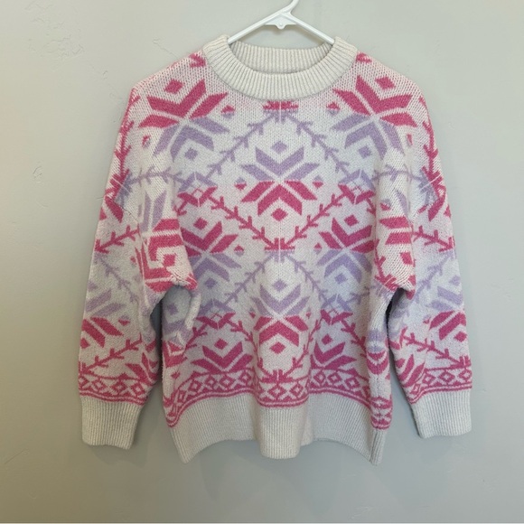 Women’s Sincerely Jules Snowflake Sweater, Pink & Purple, Small - Picture 1 of 5
